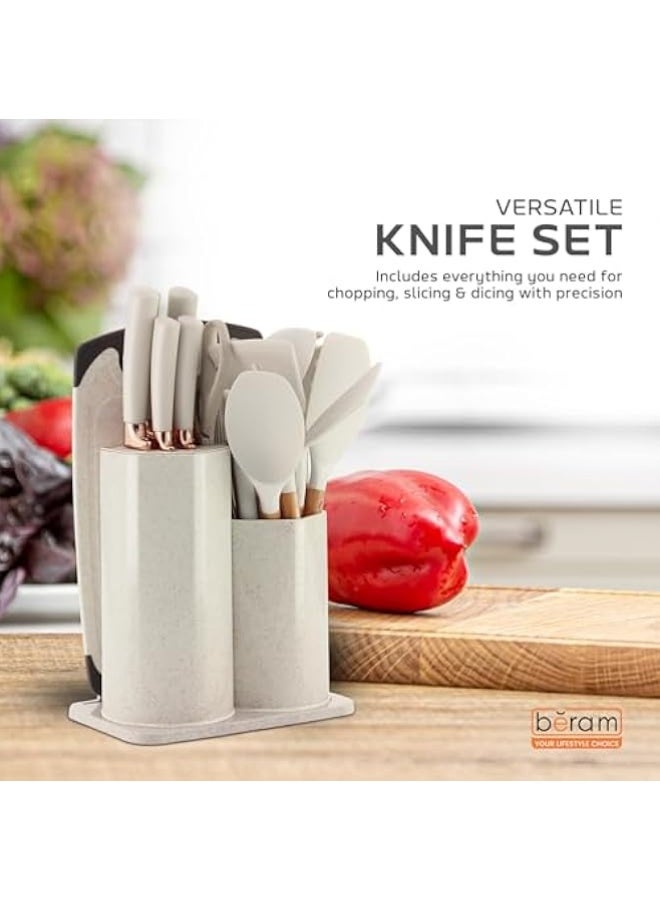 Beram 19 Piece Kitchen Utensil Set Heat Resistant Silicone with Wooden Handles Non Stick Cooking Tools Beige - Image 2